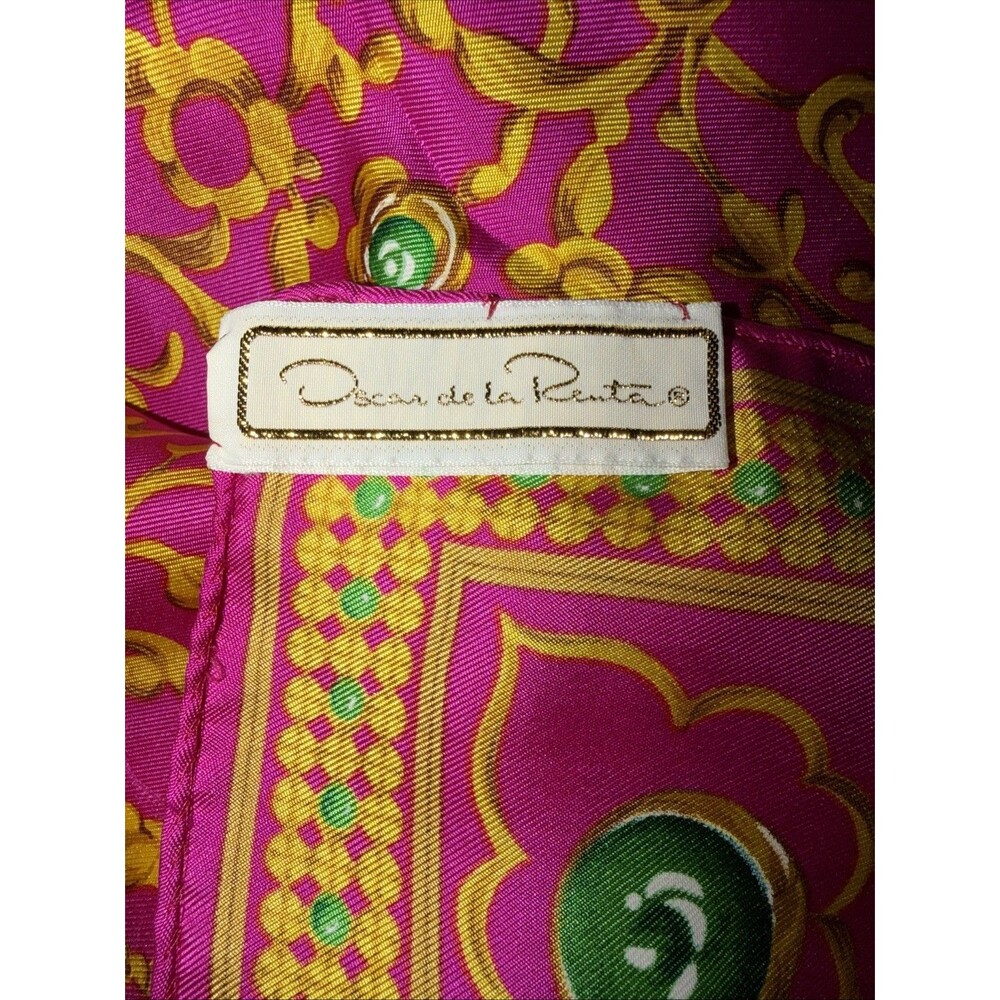 Oscar de la Renta Vintage Silk Scarf Fuschia Orange Abstract Elegant Lux 34”x34” - Picture 4 of 13